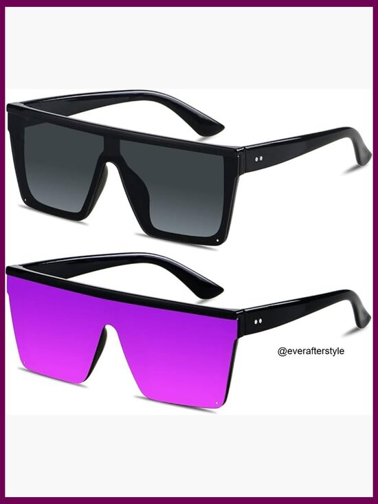 Square Oversized Sunglasses Shield Flat Top UV Protection Rimless main image 4
